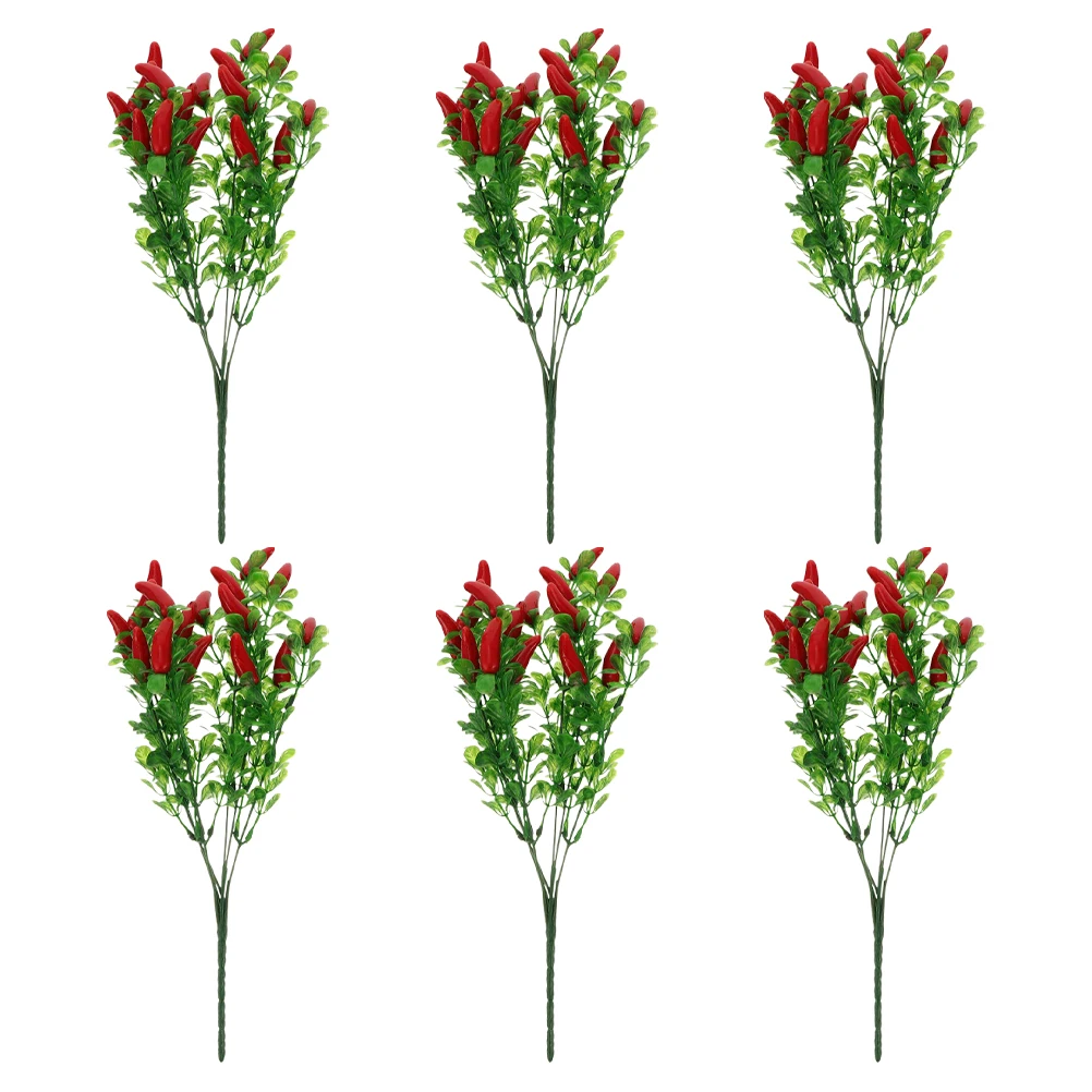 

6Pcs Artificial Chili Bouquets Realistic Fake Vegetable Branches for DIY Craft Holiday Event Decor Lifelike Pepper Stem Faux