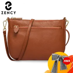 Bolso cruzado Zency a la moda para mujer, bolso marrón de piel auténtica 100%, bolsos pequeños con solapa, bolso de hombro sencillo para mujer, cartera tipo mensajero