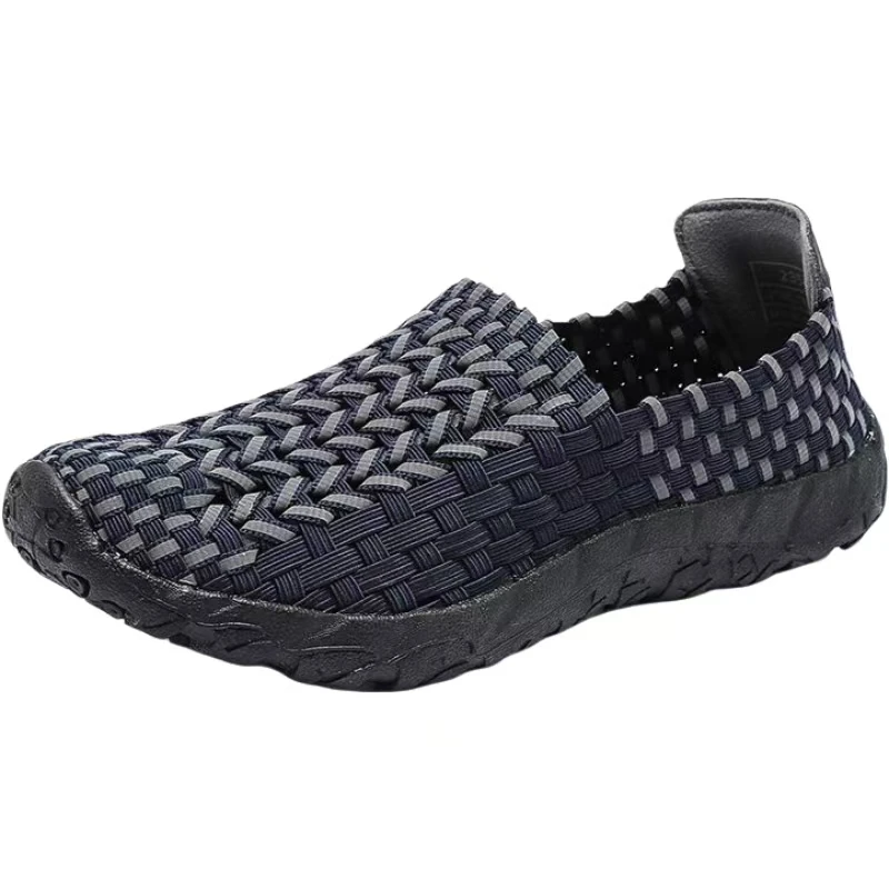 Women Woven Slip On Casual Sneakers Spring Summer New Lightweight Breathable Soft sole Nude Shoes Elderly Flat sole Walking Shoe