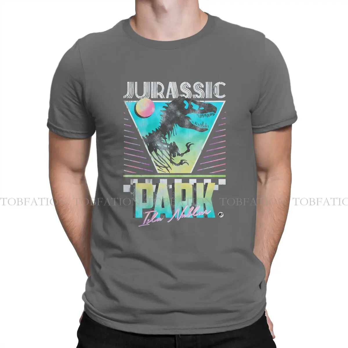 Jurassic Park JP Movie TShirt for Men Isla Nublar Retro Distressed Basic Leisure Tee T Shirt Novelty Trendy Loose