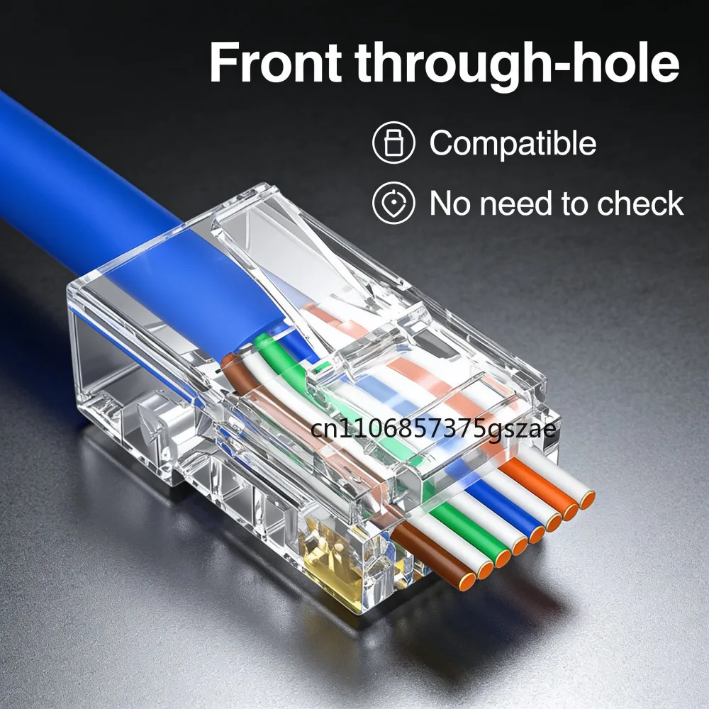 10/50/100PCS CAT6 Through-Hole Crystal Head RJ45 Connector Network Unshielded Single Row Perforated Crystal Head Network Cable