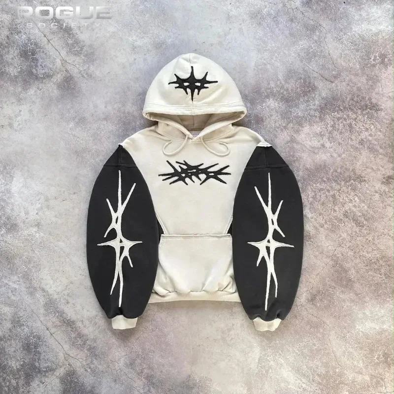 American Men's And Women's Y2K Harajuku Gothic Casual Tops Street Style High-End Color-blocking Printing Oversize Zipper Hoodies