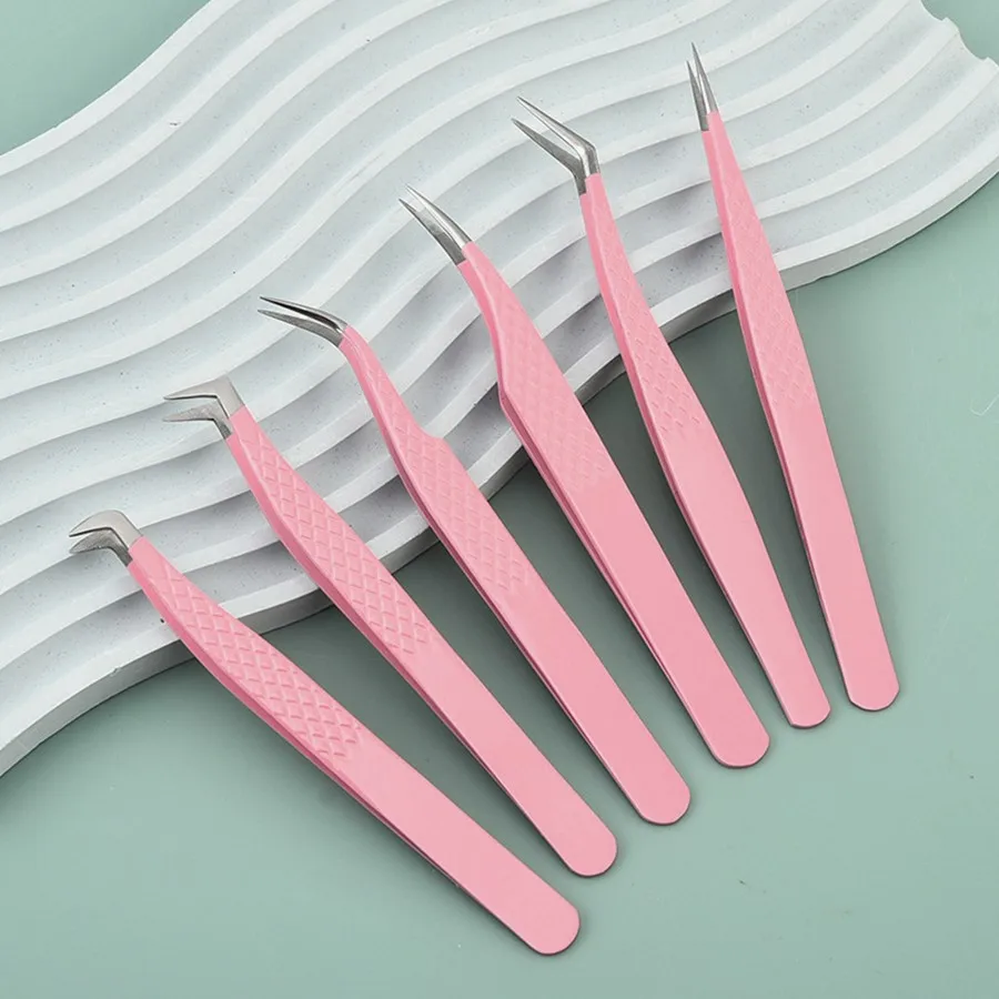 1 st/2/4/6 stks Pincet voor Wimperverlenging Roze Rvs Hoge Precisie Lash Pincet voor Volume Fans Makeup Tools
