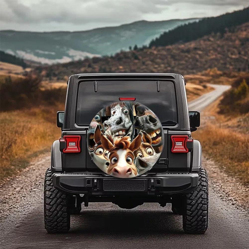 Funny Horse Faces Tire Cover Waterproof Polyester Spare Wheel Protector Durable Protector
