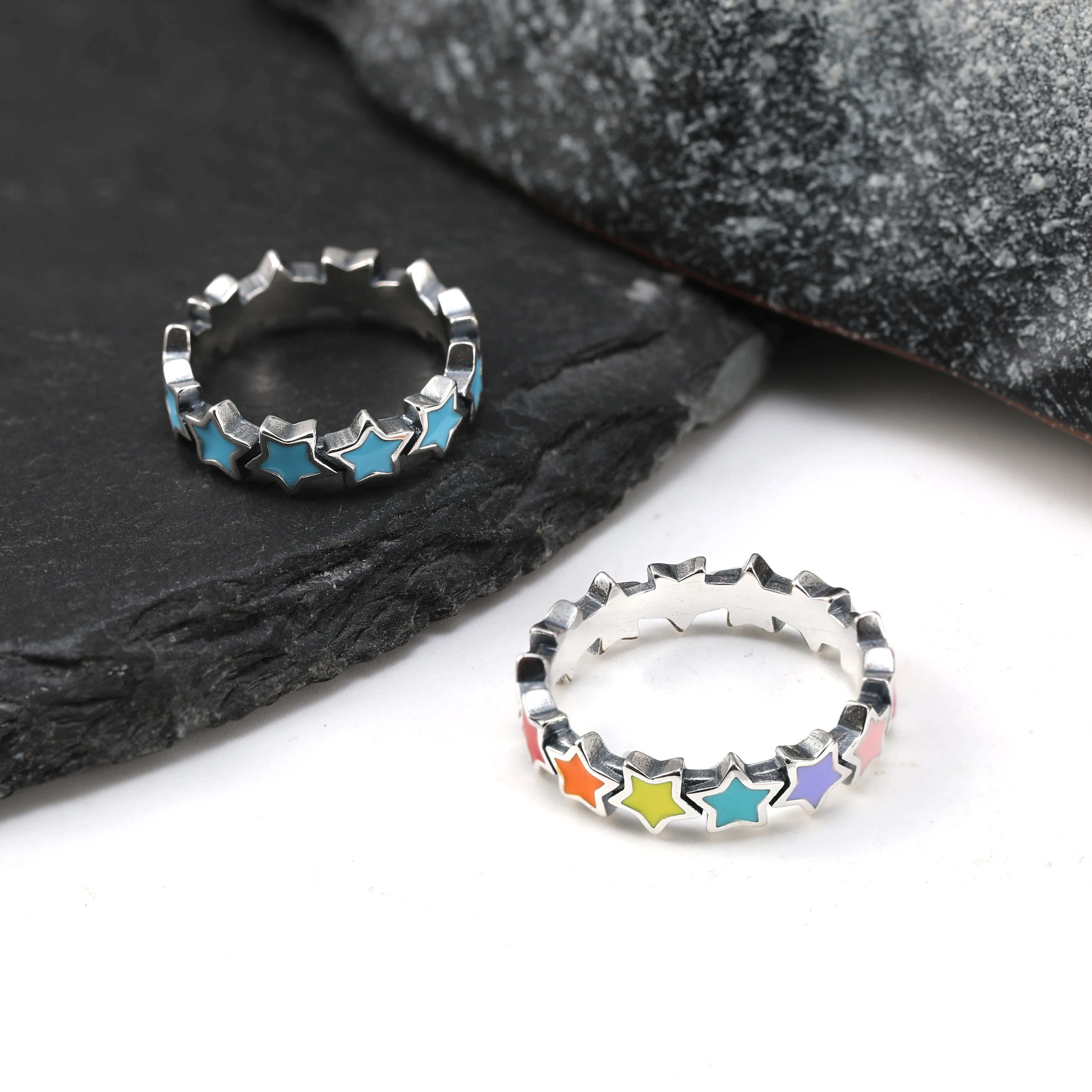 

R055 genuine 925 sterling silver fashionable and exquisite Enamel Connected Stars Ring