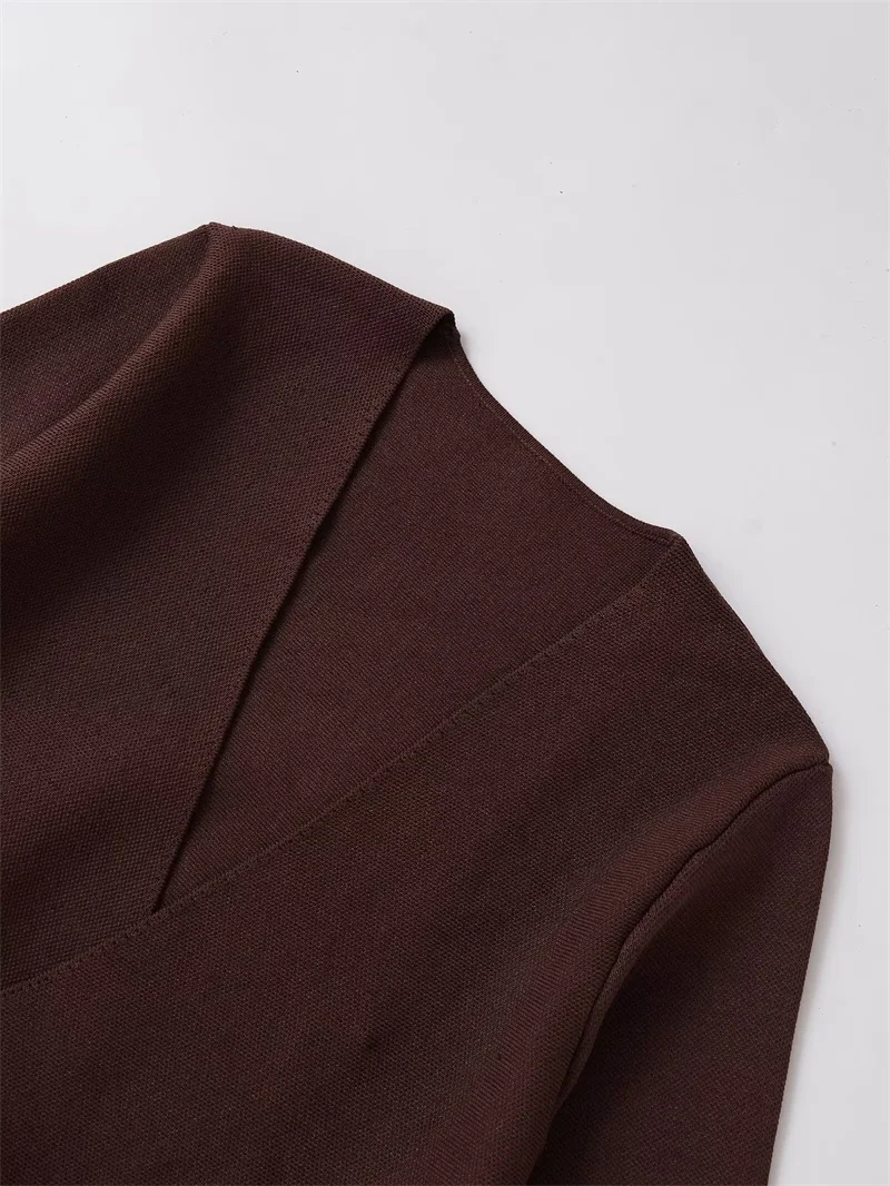 Damen-Strickjacke, 2025, Herbst, neuer Stil, tiefbraun, langärmelig, mit Gürtel, Dekoration, V-Ausschnitt, Strickjacke, Mantel, elegant