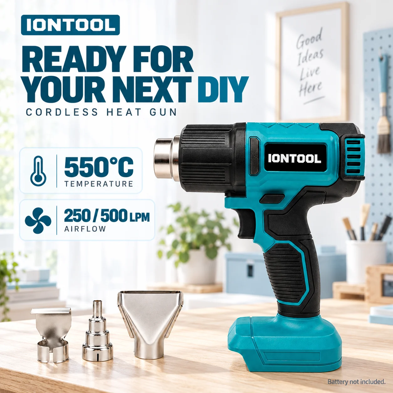 IONTOOL Compact Dual-Speed 550℃ Cordless Heat Gun for Car Vinyl Wrap Window Tint Installation Home Use and Bare Tool