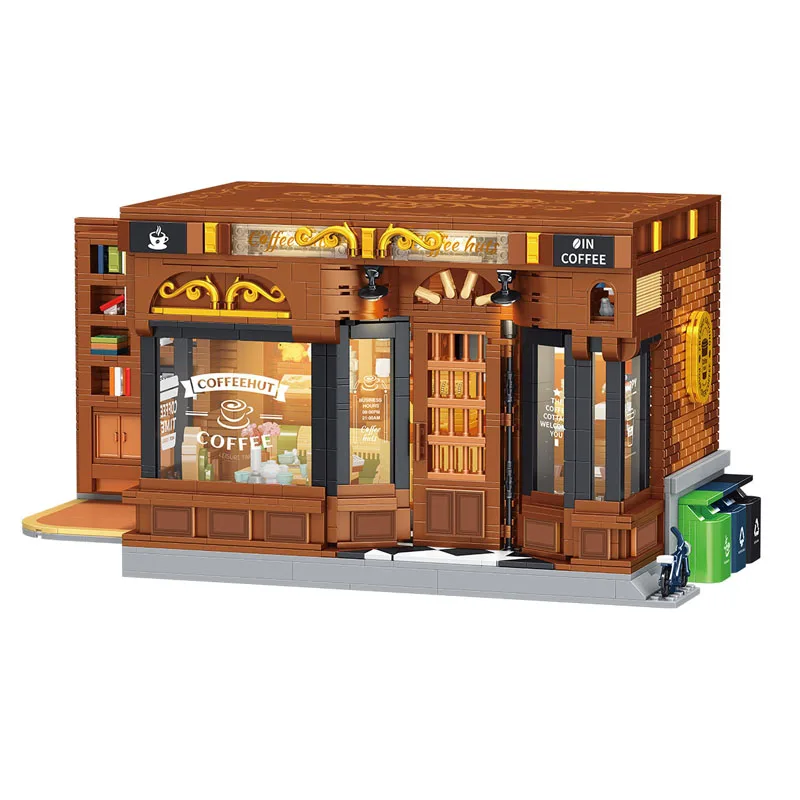 

В НАЛИЧИИ MOC Кофейня в американском стиле с подсветкой Строительные блоки Кирпичи Модель Сборка игрушек для детей Подарочный набор на день рождения