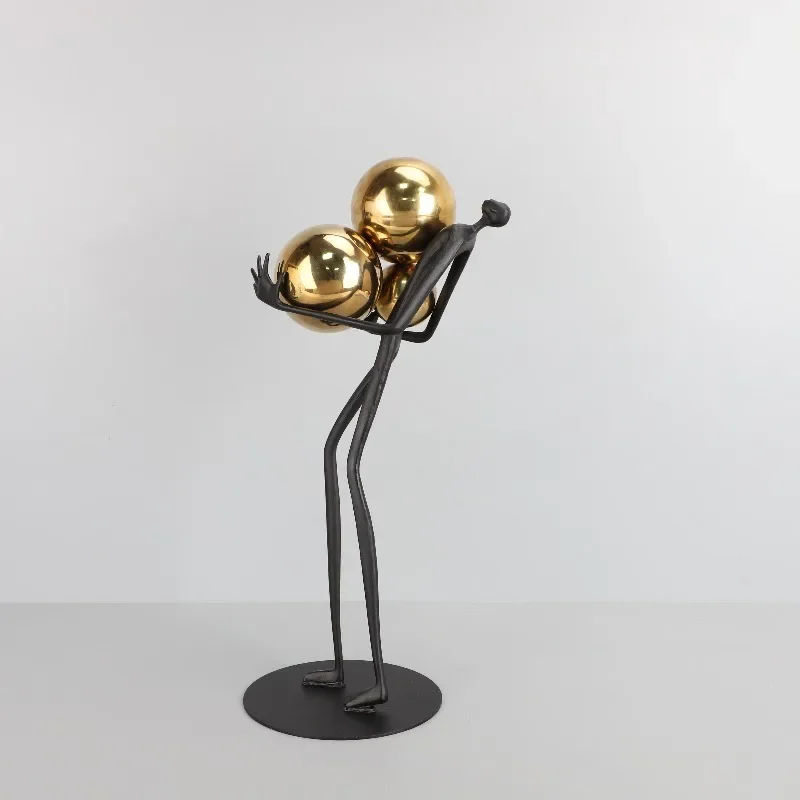 Modern Figurines Metal Ball Bearer Figurine Aesthetic Creative Art Sculptures Luxury Living Room Ornaments Home Decorations
