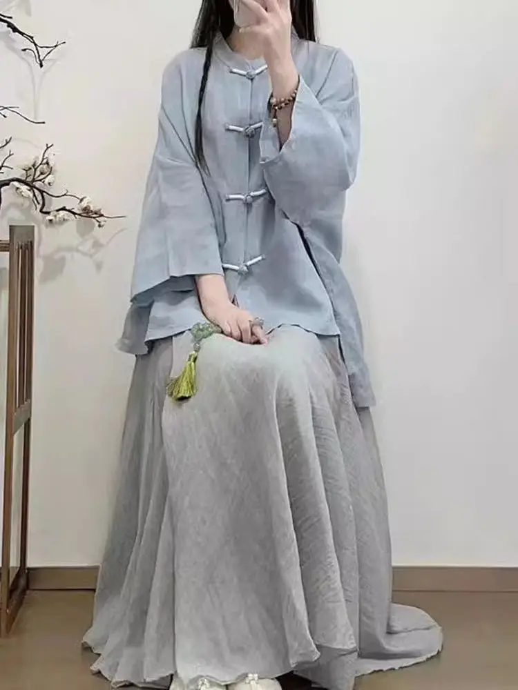 New Chinese Style Women's Tang Suit Cotton Linen Shirt Ancient Fashion Small Size Zen Clothing Wabi Sabi Cotton Linen Set Summer