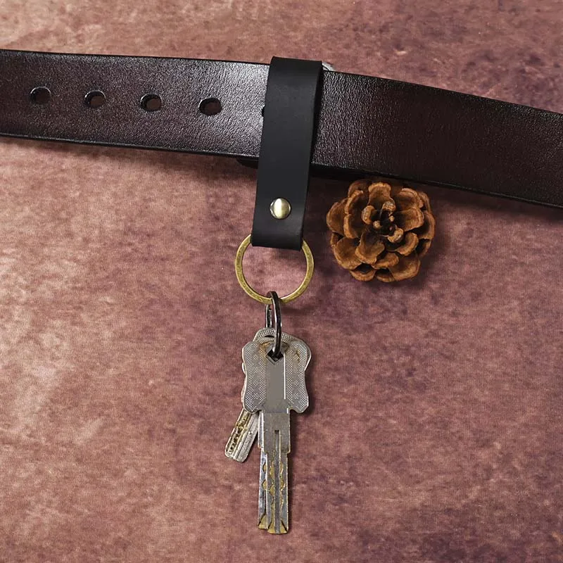 1pcGenuine Leather Retro Keychain for Men, Two Ways to Wear, Handcrafted and Simple Multiple Creative Keychains