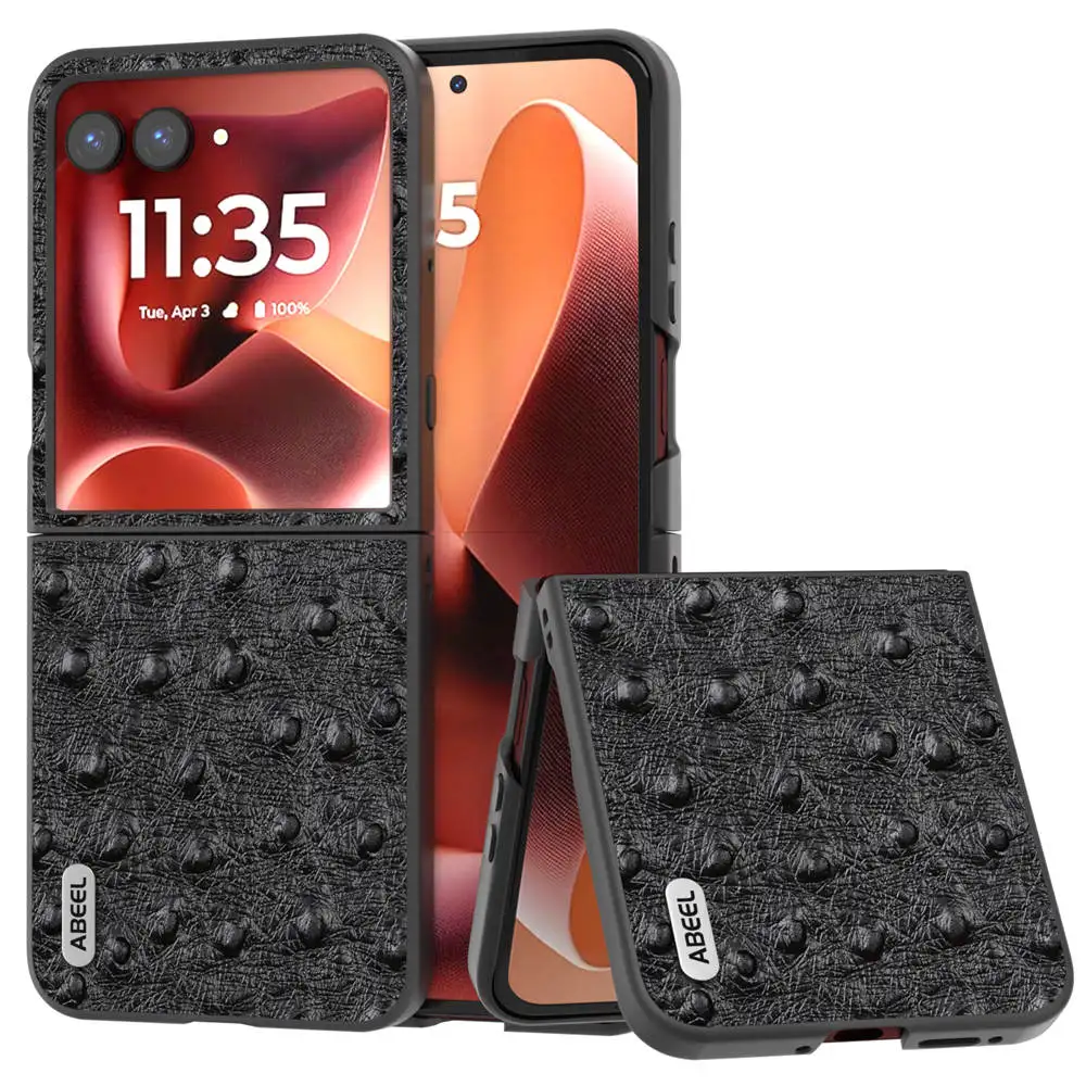 

Чехол из натуральной яловой кожи со страусиным узором для Moto Razr 60, задняя крышка Ultra Business