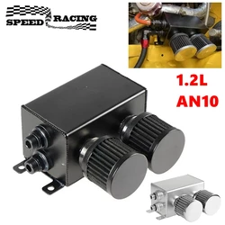Universal AN10 1.2L Twin Baffle Dual Filter Engine Oil Catch Can Tank with Air Filters Oil Catch Reservoir Tank Can Breather Kit