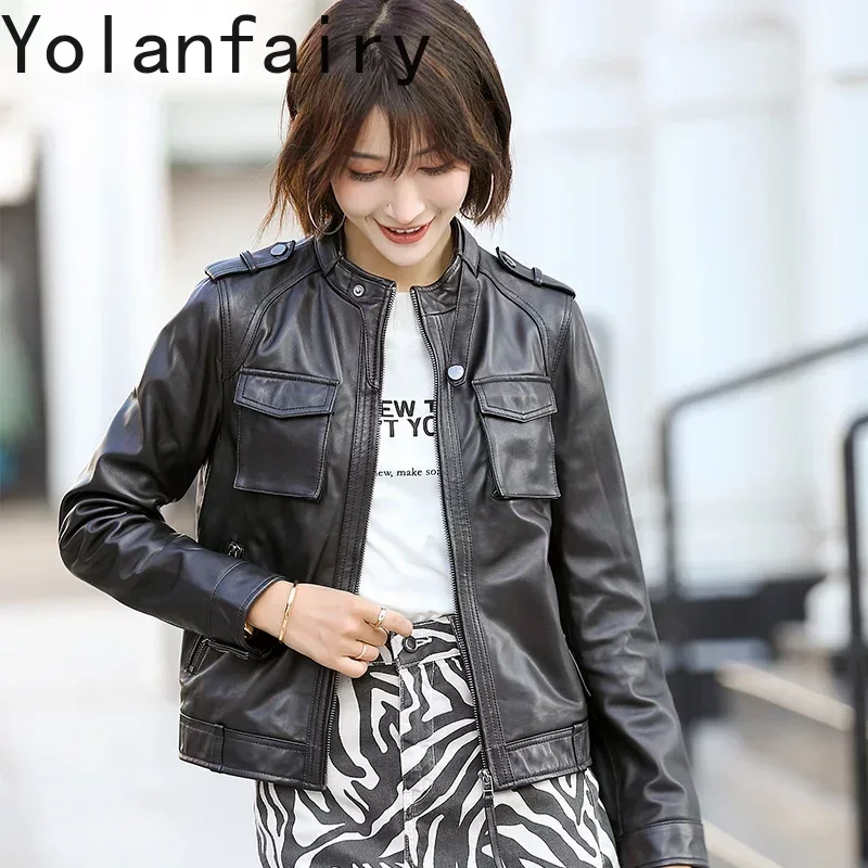 100% Real Leather Jacket Spring clothes Leather Coat Vintage Korean Casual Sheepskin Coat Women Genuine Leather Jacket OT2027