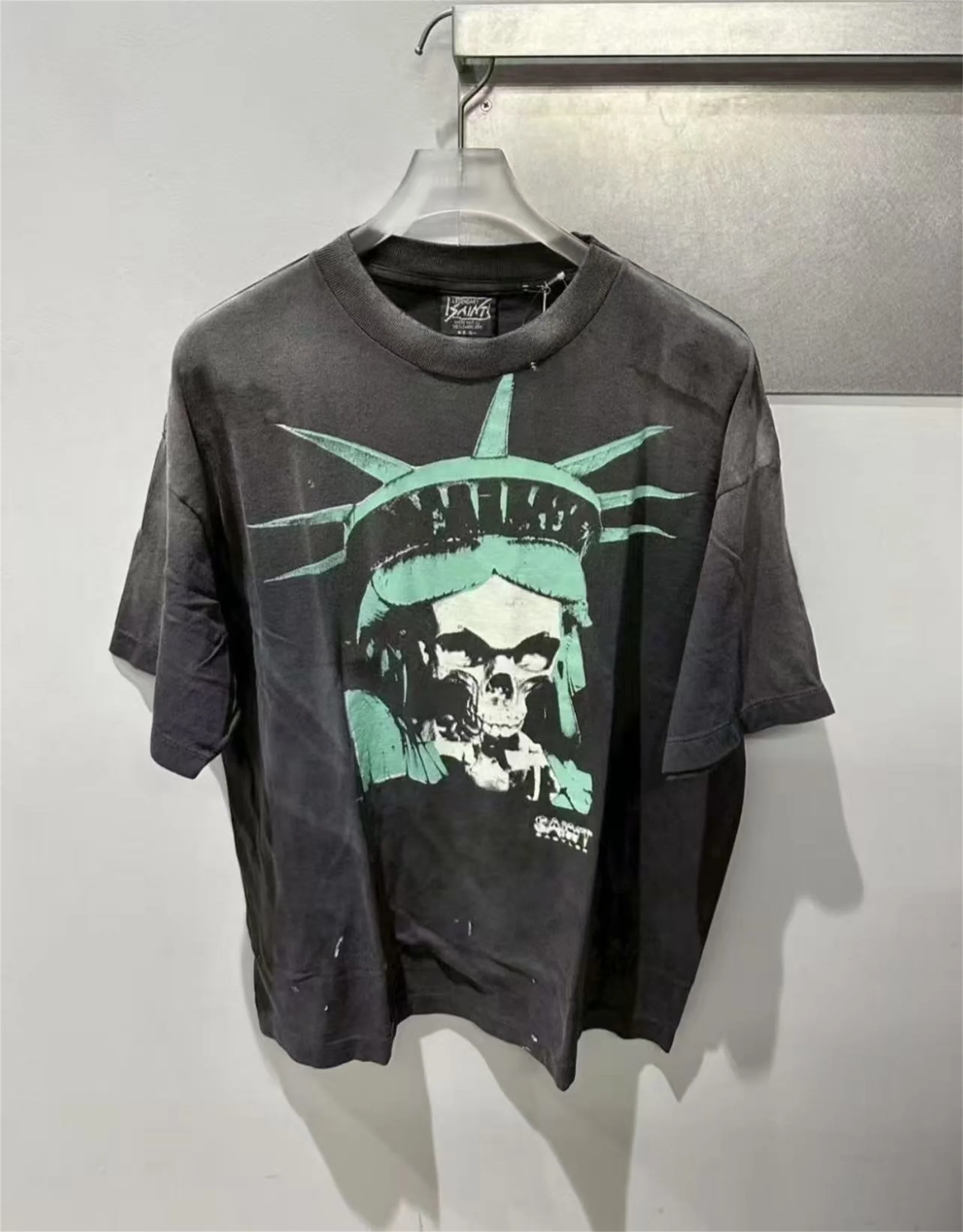 

26AW NEW SAINT OF MICHAEL BBLN_SS TEE Vintage High-Street Cotton Retro Casual Loose Short Sleeve Tops T-Shirt For Men