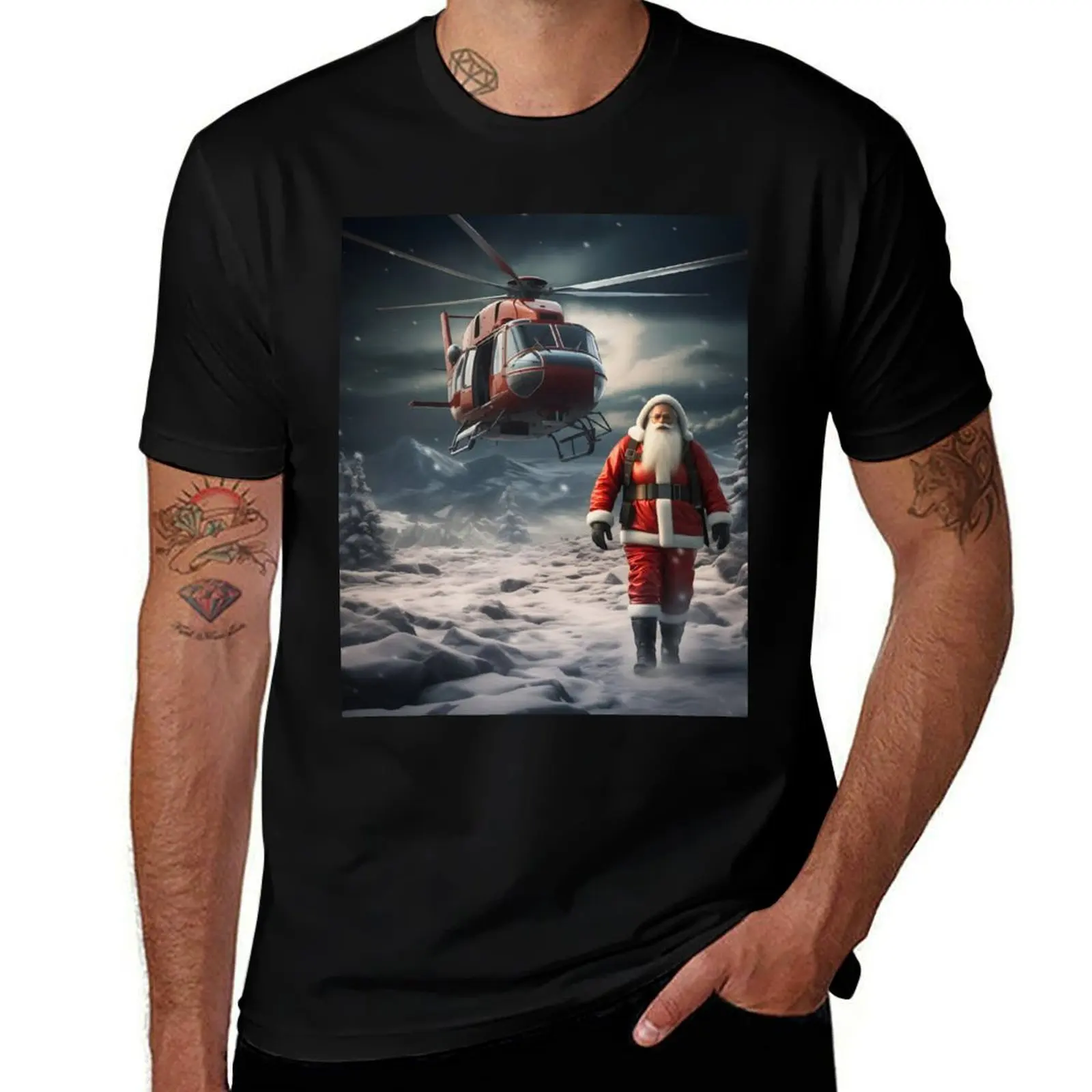 Santa Claus in Winter Wonderland - A Festive Helicopter Journey T-Shirt Cool Dry Performance T-Shirt