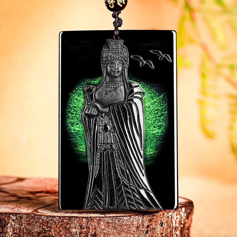 Black Burmese Jade Mazu Pendant Necklace Designer Luxury Man Vintage Men Natural Burmese Jadeite Stone Gemstone Carved