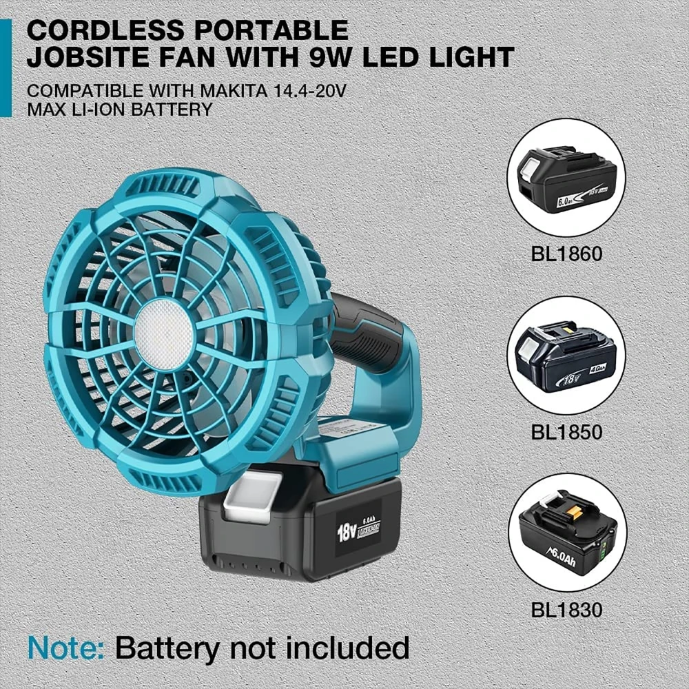 Imagem -03 - Multifunções Mini Ventilador para Makita 14.418v Bateria de Lítio com Luz Led Handheld sem Fio Jobsite Fan com Controle Remoto