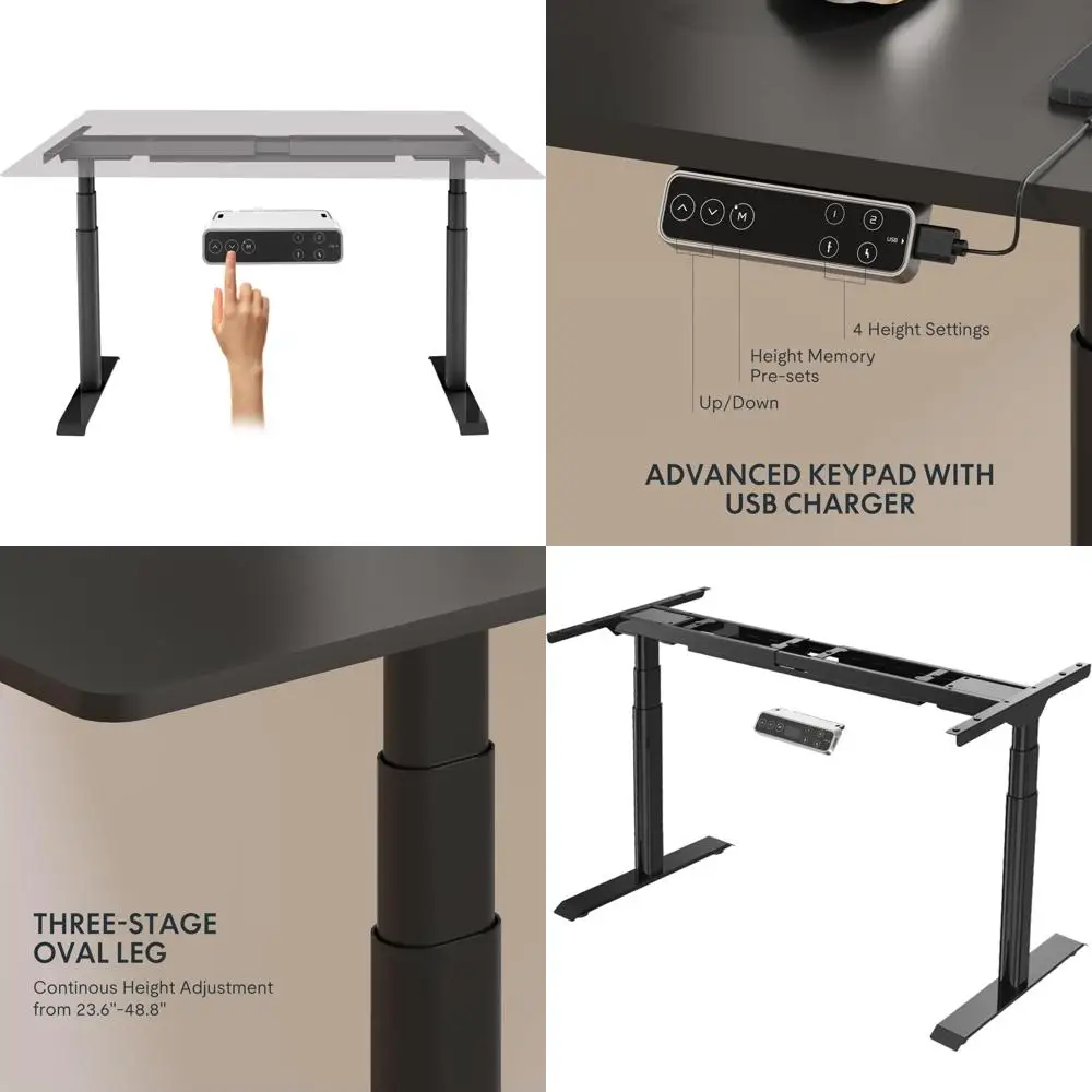 

Двойной мотор овальной ножки, 3-ступенчатая электрическая регулируемая по высоте рама стола - черный