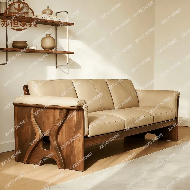 XX  Chinese style, solid wood living room straight row sofa, high-end furniture customization of home bed and breakfast villas