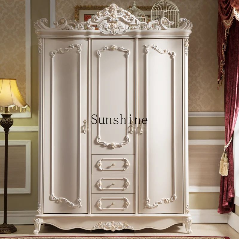 

European-style solid wood bedroom three-door locker villa luxury carved wardrobe