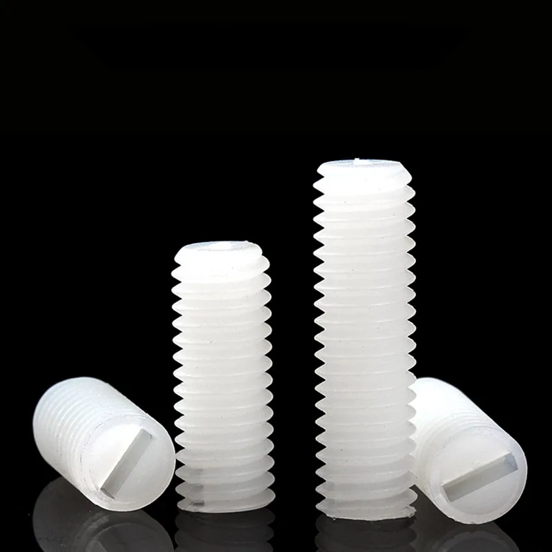 10-50 pz M5 Nylon Set Vite senza testa Lunghezza 6-25mm Filettatura in plastica Testa piatta Metrico Senza testa Bullone con intaglio Bianco Nero Vite di fissaggio