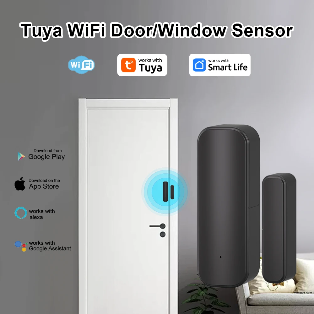 Tuya Wifi مستشعر الباب نافذة بيضاء مستشعر الدخول الذكي الأمن مستشعر الباب ضد السرقة إنذار الحياة الذكية مستشعر الباب المغناطيسي