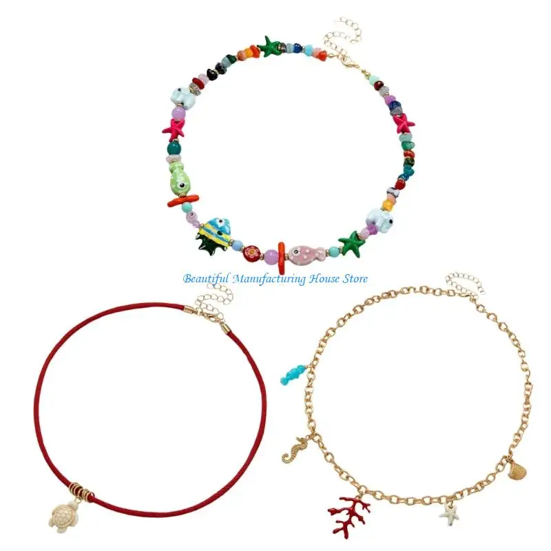 

E56A Summer Ready Sea Creature Necklace Lightweight Resin Alloy Adjustable Chain Perfect Gift For Her