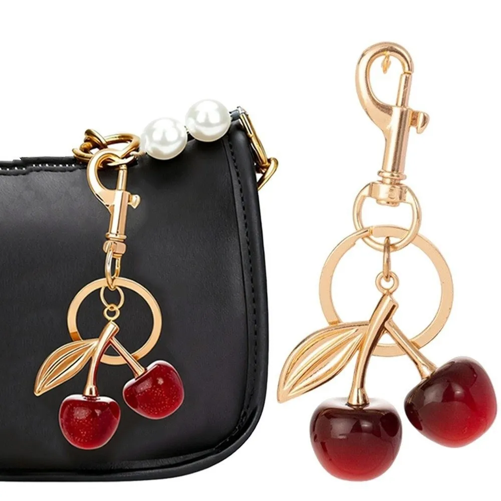 New Sparkling Cherry Keychain Fruit Resin DIY Jewelry Glitter Finish Bag Pendant for Women Girls