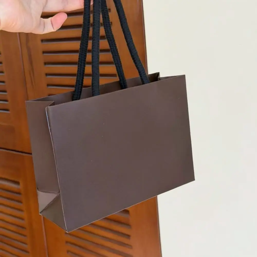 Small Brown Paper Handbag Elegant Gift Packaging For Jewelry Eyeshadow Palette Lip Gloss Daily Shopping Carry Pouch