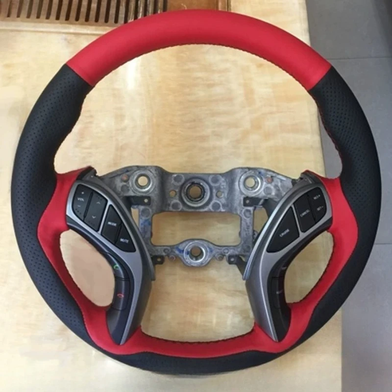 For Hyundai Elantra 2011-2016 Avante i30 2012-2016 hand-stitched black genuine Leather suede Car Steering Wheel Cover Car parts