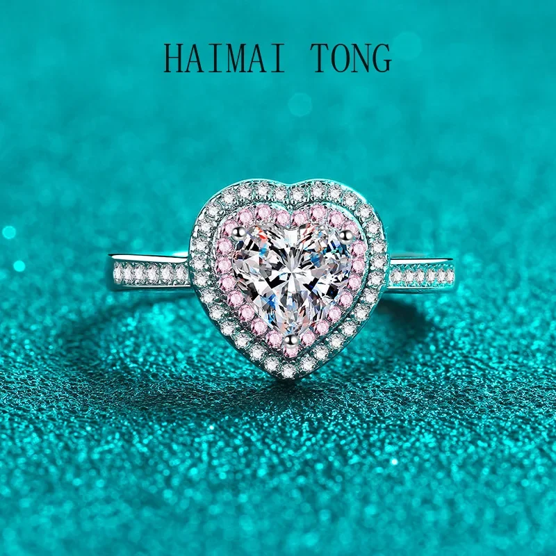 

HAIMATONGPT950 Platinum Heart to Heart Women's 1 Carat Heart shaped Moissanite Ring Ring Anniversary