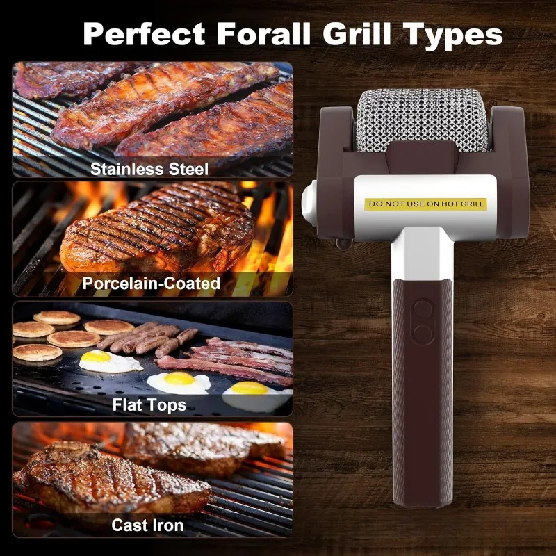 Stainless Steel 304 Roller BBQ Brush with LED Light Brushless Clear Food Grade