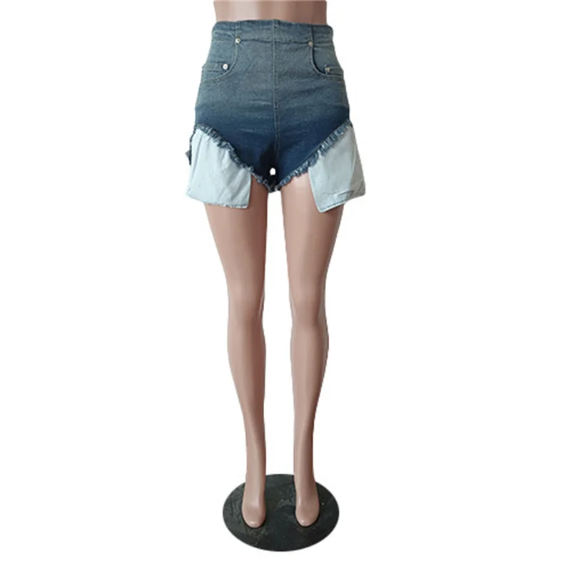 Streetwear denim shorts para mulheres y2k roupas de cintura alta bolsos gradientes retro casual jeans booty shorts calças bottoms