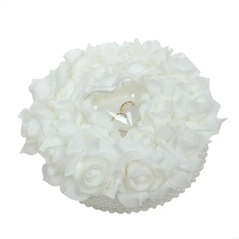 

Romantic Pearl Wedding Ring Pillow Rose Flower Ring Cushion Heart Ring Box Pillow Cushion Wedding Ceremony Gift for Girl