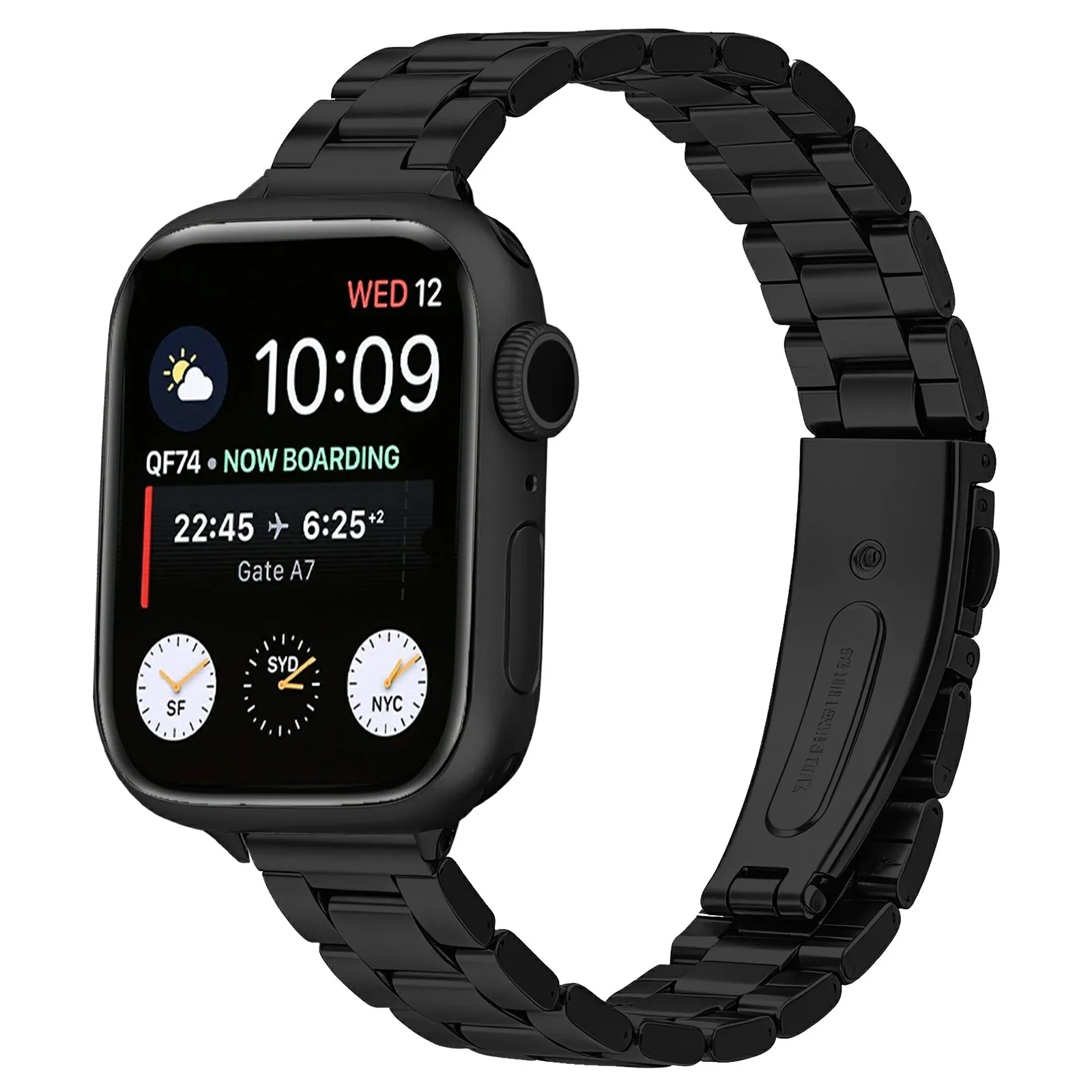 Watch Strap for Apple Watch Series 11 10 42mm / 9 8 7 41mm / SE3 SE2 SE 6 5 4 40mm / 3 2 1 38mm Stainless Steel Three-bead Band