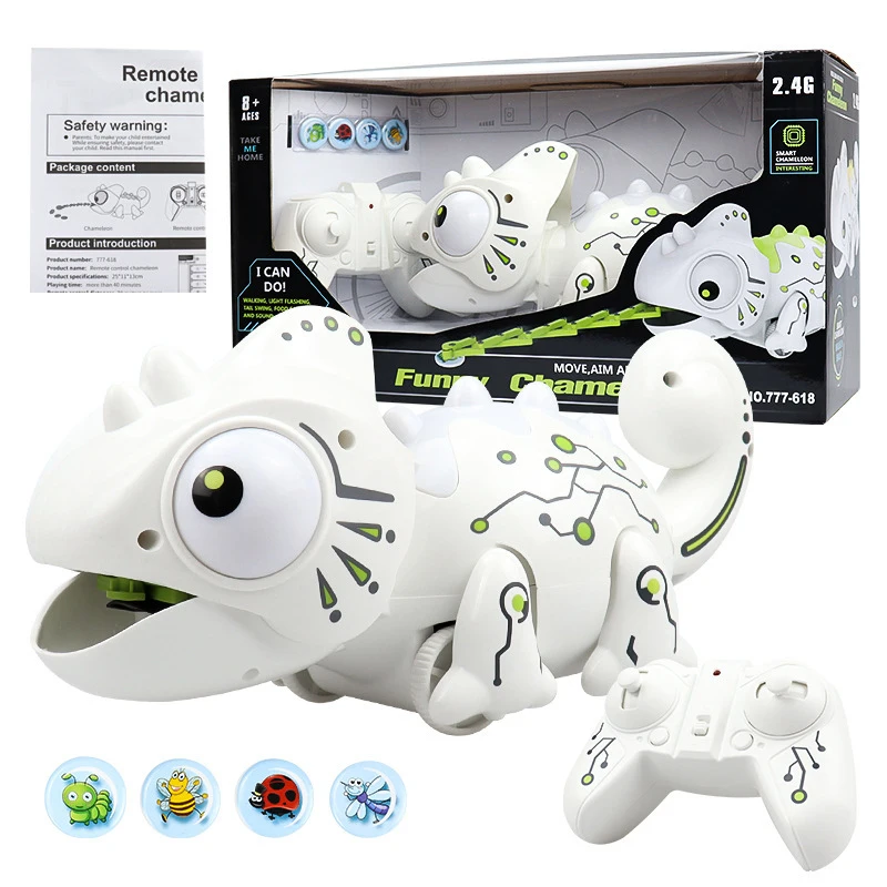 

RC Chameleon 2.4GHz Intelligent Pet Tail Swing Extendable Tongue White Chameleon Color Changeable Smart Dinossauro Toys For Kids