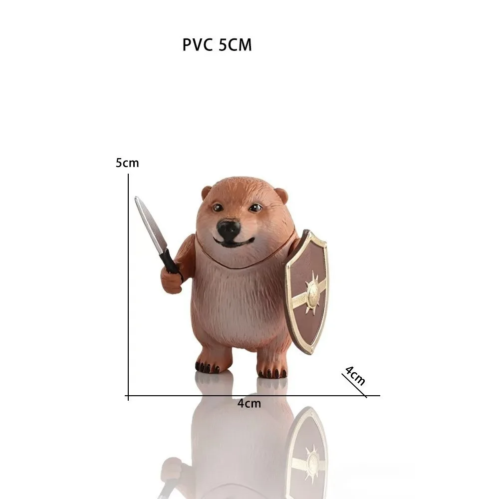PVC Drog Meme Figure Funny Holding Sword and Shield Cheems Frog Sword Shield Figurine Brown Cartoon Animal