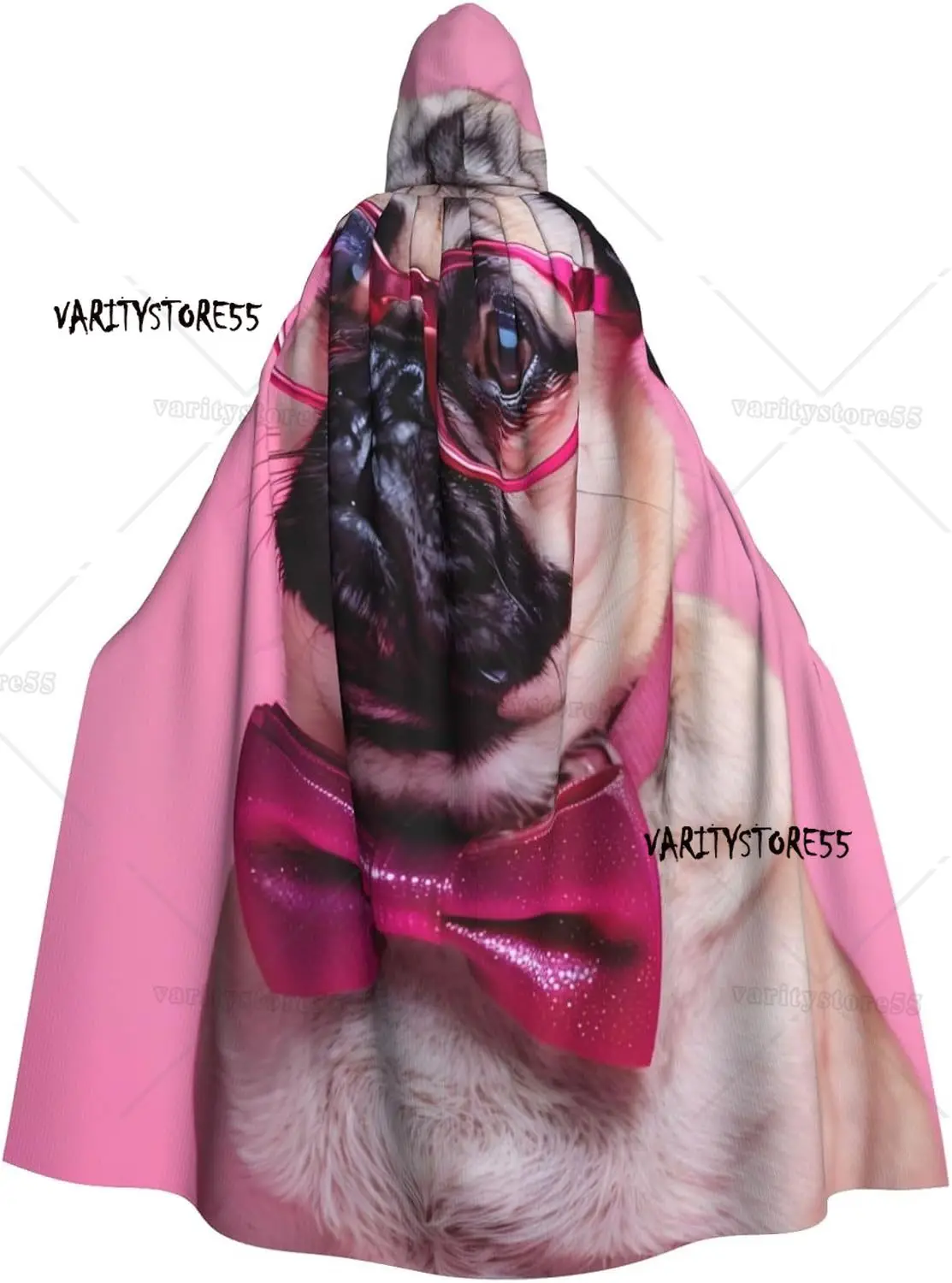 

Мопс с галстуком-бабочкой, плащ на Хэллоуин для взрослых с капюшоном, удобная вечеринка для костюмов, косплей, вечеринки на Хэллоуин, плащ с капюшоном