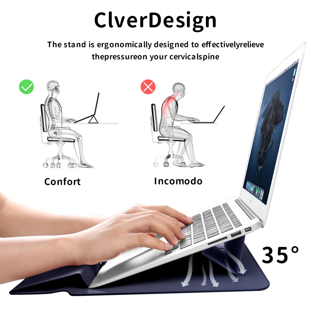 3-in-1 Magnetic Laptop Sleeve 11 13 14 16 inch, Universal PU Protective Case with Stand for MacBook, HP, Lenovo, Huawei, Dell