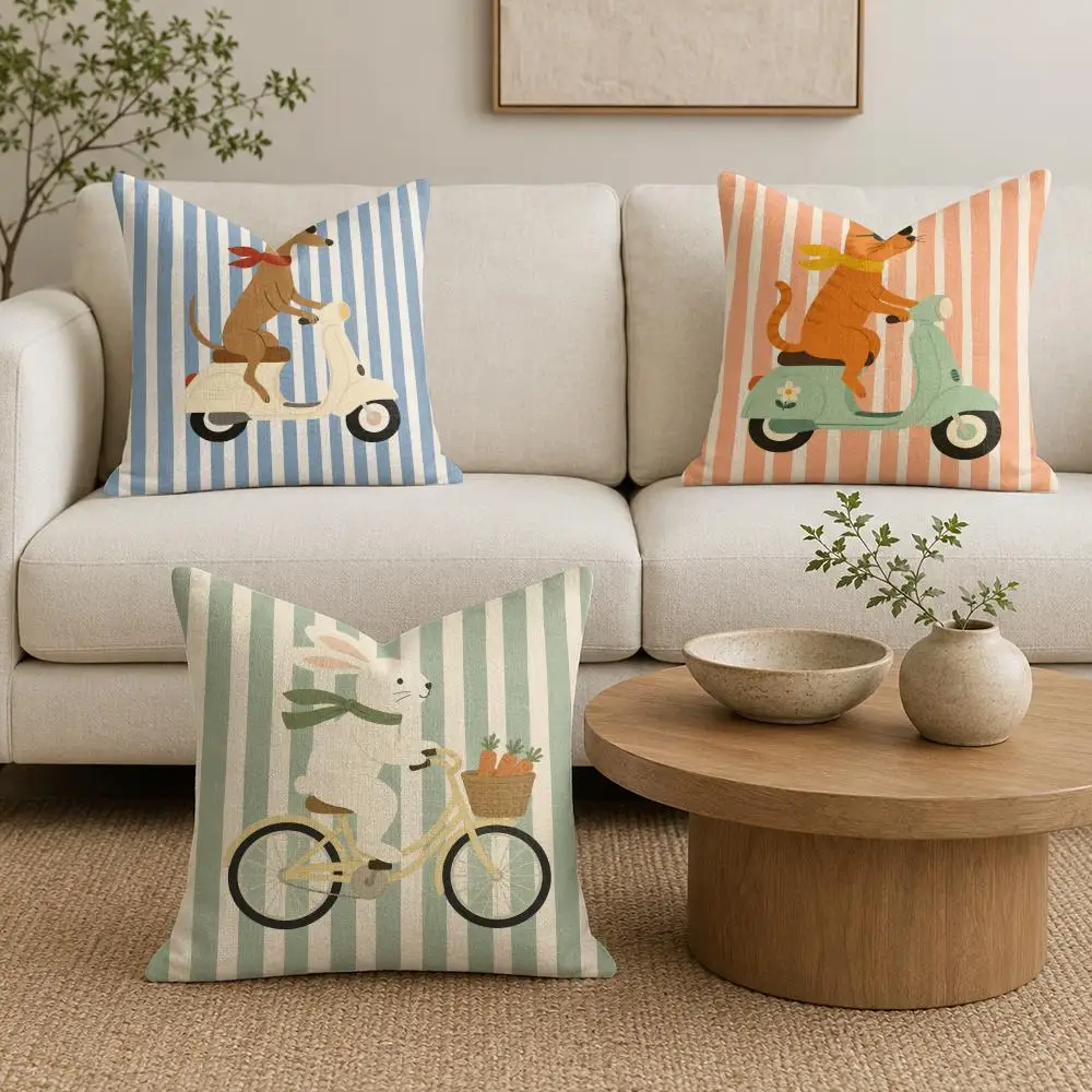 Dachshund Riding Scooter Cushion Cover Premium Linen Pillow Cover Durable Soft Breathable Washable Home Decor Cushion Case