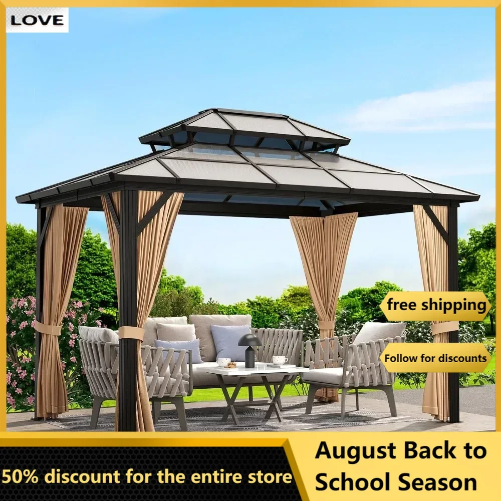 

Hardtop Gazebo,Outdoor Polycarbonate Double Roof Canopy,Aluminum Frame Permanent Pavilion,Sunshade for Garden,Patio,Lawns