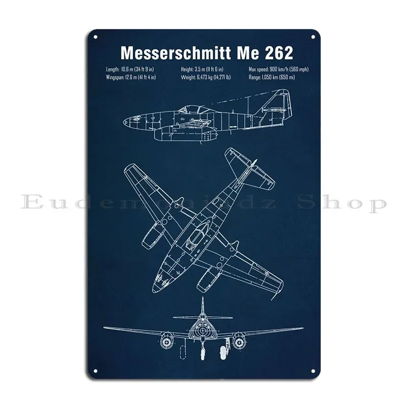 Me 262 Jet Fighter Metal Sign Club Plaques Wall Decor Printed Pub Tin Sign Poster