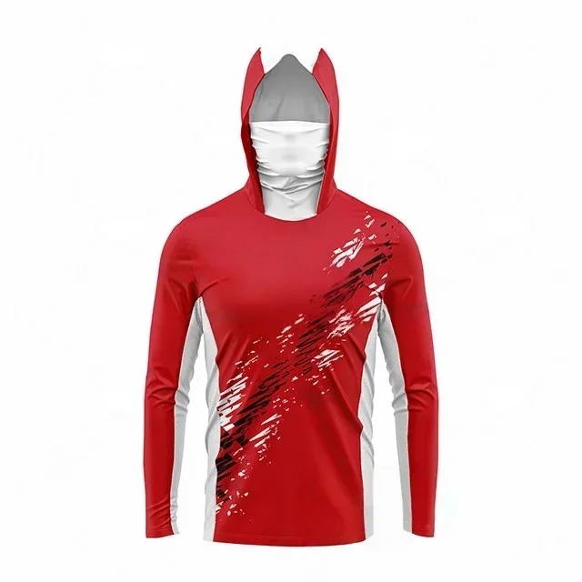 Unisex Fishing Hooded Shirt UPF50 Sun Protection Face Cover Long Sleeve Quick Dry Gray Camo Outdoor Hunting Hiking Stretchy