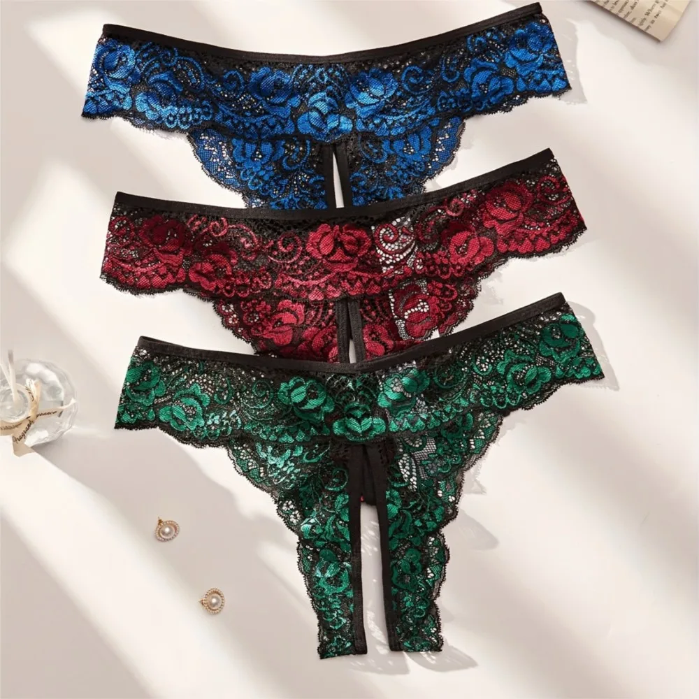 Female Lingerie Sexy Crotchless Thongs Invisible Lace Underwear Women Comfortable Panties Valentine's Day Gift Low Waist Briefs