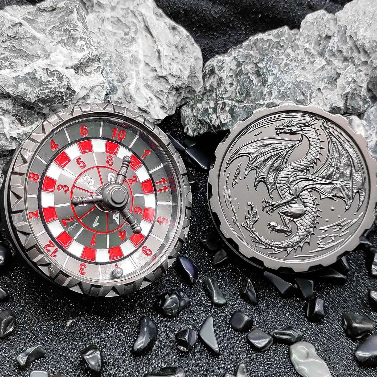 7-in-1 Rotating Roulette Dice Set Fingertip Gyro Metallic Dice for Dungeons and Dragon TRPG, Role-Playing, D&D D20 D10 D4 Dices