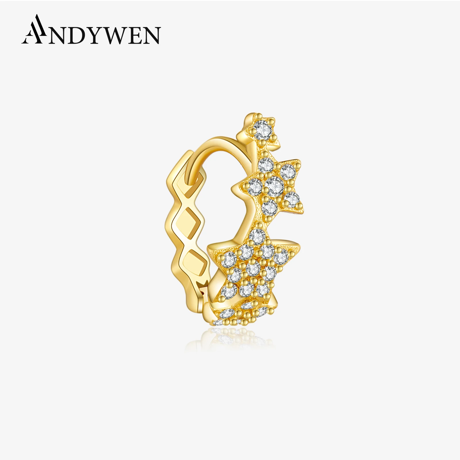 ANDYWEN 925 Sterling Silver Gold CZ Zircon Irregular Star Huggies Hoops Earring 2024 New Dainty Luxury Trendy Women Gift Jewels