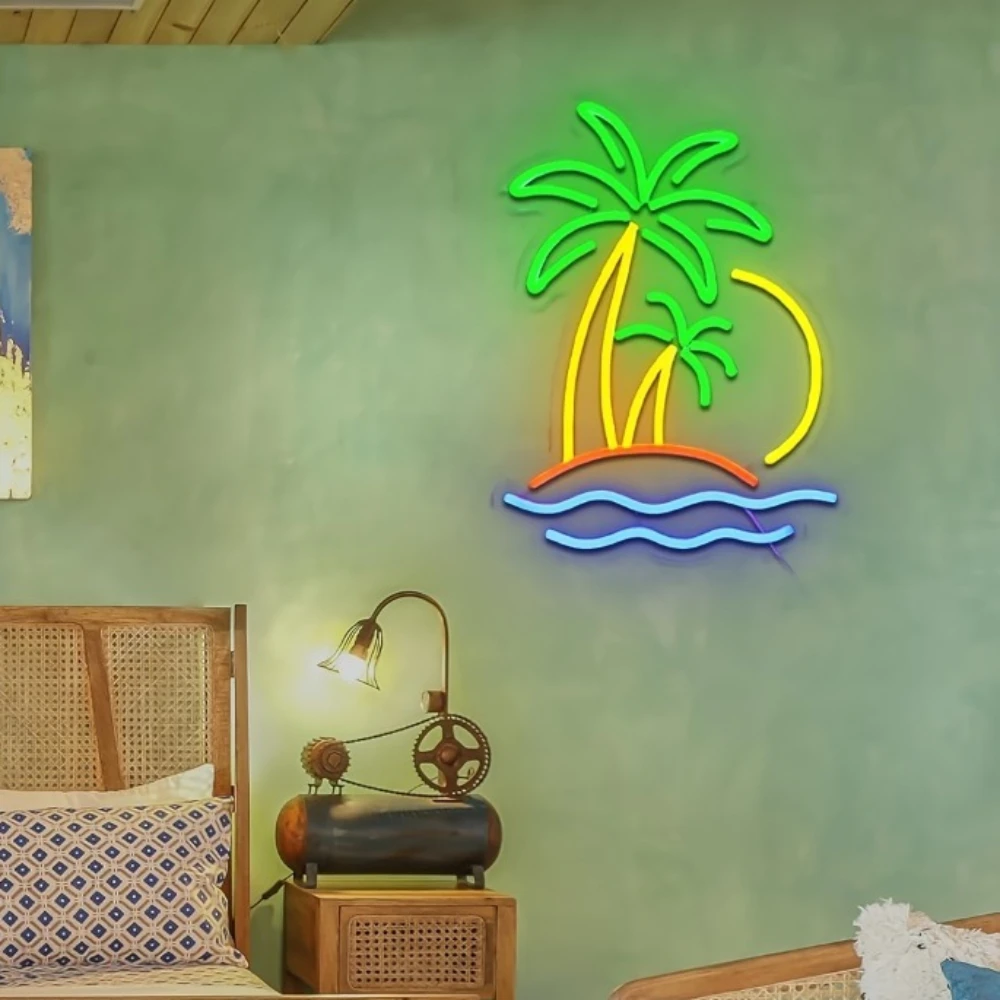 Coconut Tree Neon Wall Decor, LED Light Sign for Bedrooms, Ideal for Tiki Bars, Hawaiian Clubs, Summer Beach Parties Decorations