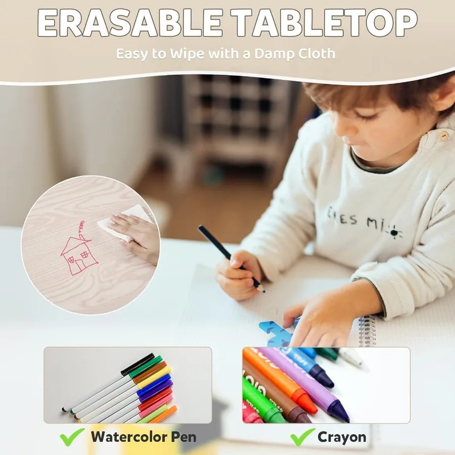 Set di sedie da tavolo regolabili per età 38 31,5x23,6 Tavolo da attività EasyClean con finitura durevole in legno naturale incontra ASTM CPSC Safe