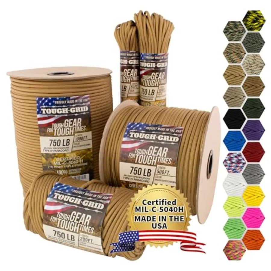 

750 Paracord Military Grade Nylon Rope - Type IV Mil-Spec Made in USA - Tactical Survival Cord
